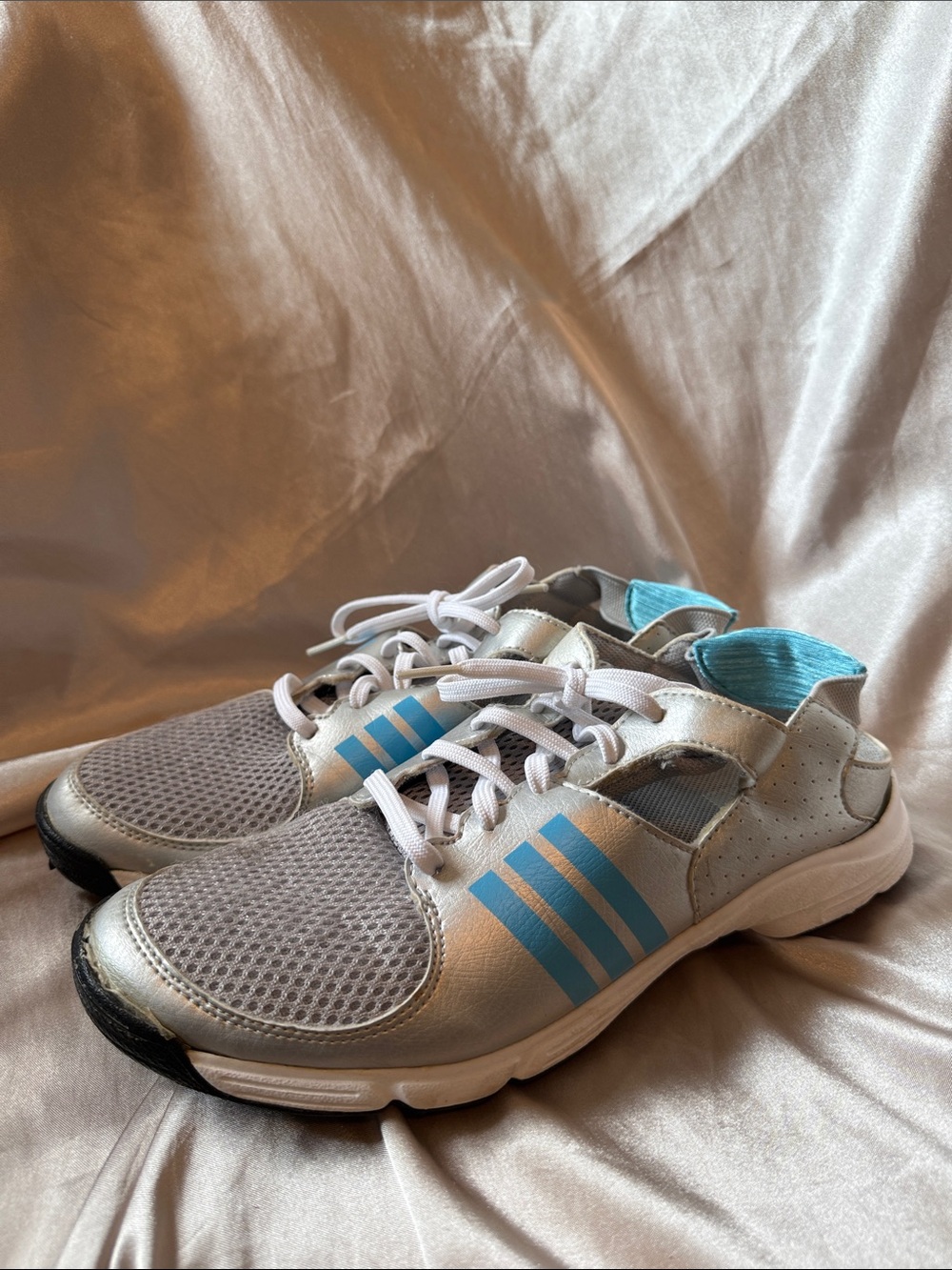 Women’s adidas Golf sling back shoes in metallic silver and blue